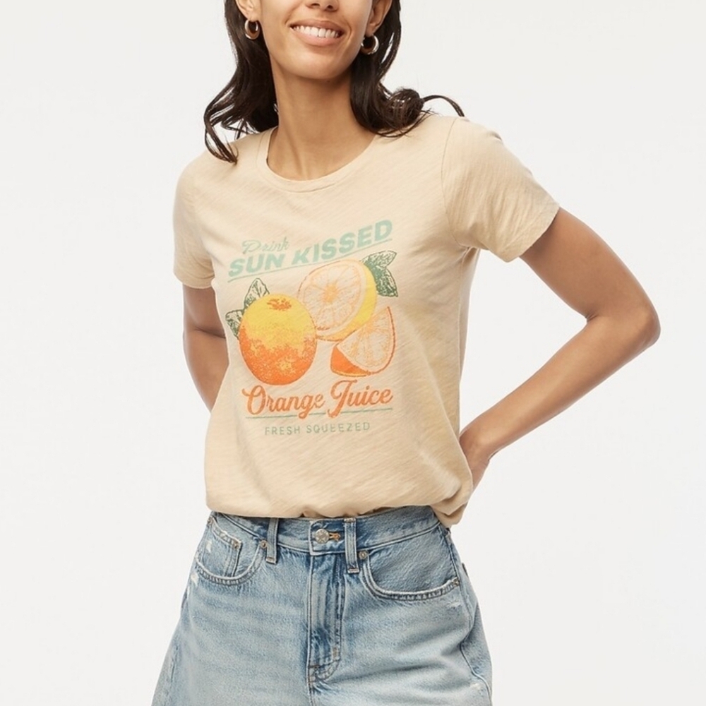J Crew Factory Slub cotton orange graphic tee NWT Sz S